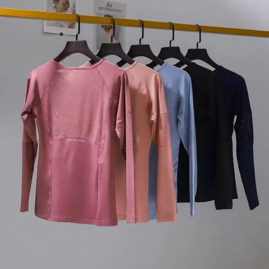 Women's Slim Fit Long Sleeve Yoga Top Quick Dry Breathable Fitness Pilates Running Sports Wear for Autumn Winter