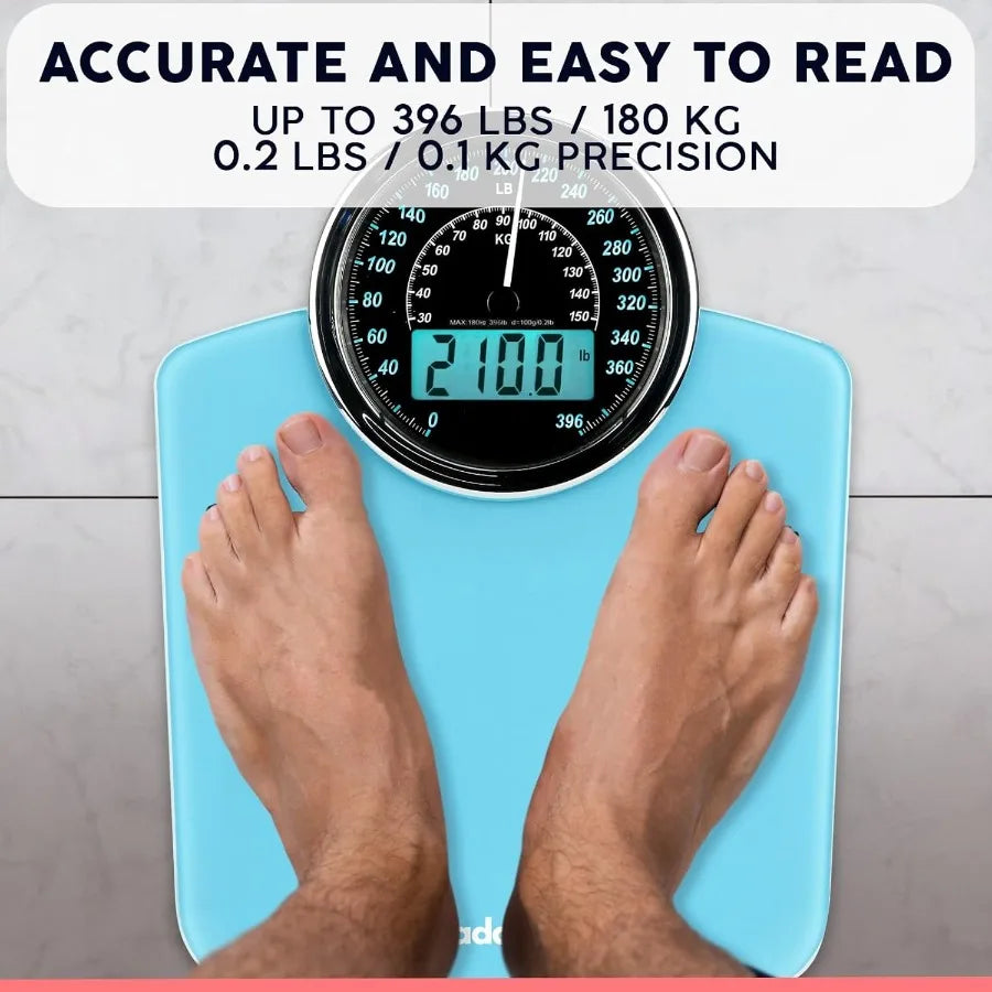 Hybrid 2in1 Analog Digital Weighing Scale for Body Weight up to 400lbs Thick Tempered Glass Extra Large Display Easy to Read Di