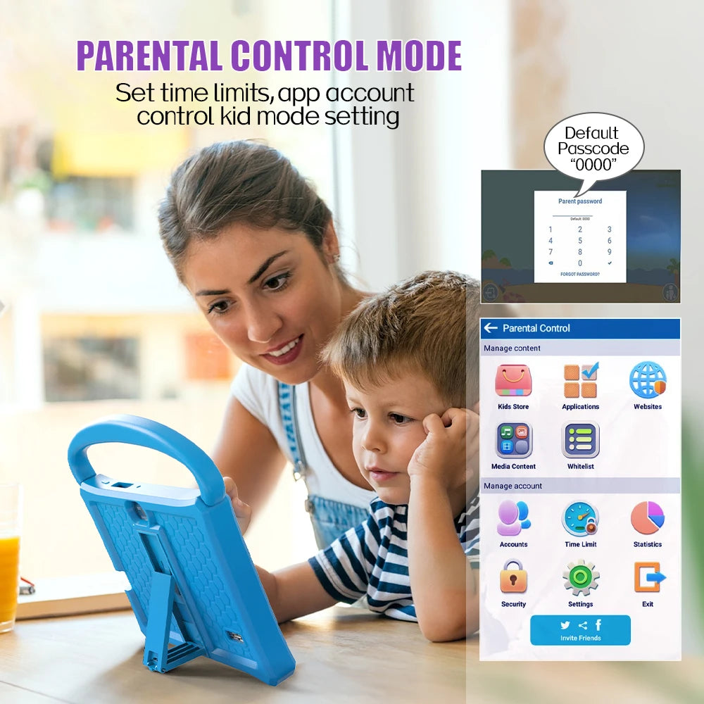 Android 13 tablet, 7-inch children's tablet, quad-core processor, 4GB (2G+2G-memory expansion) RAM+32GB ROM, with parental contr