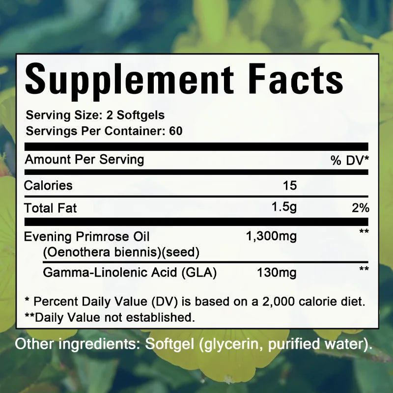 Evening Primrose Oil 1,300 Mg, 120 Softgels, Promotes Skin Health and Overall Health, Non-GMO, Gluten-free