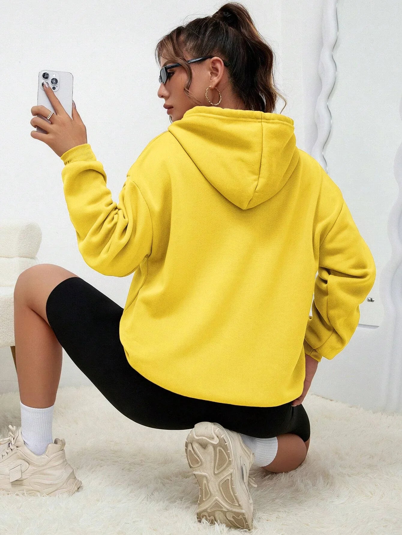 Solid Color Casual Hoodie For Female Pocket Creative Hoody All-Match Street Clothes Womens Fleece Unisex Pullovers
