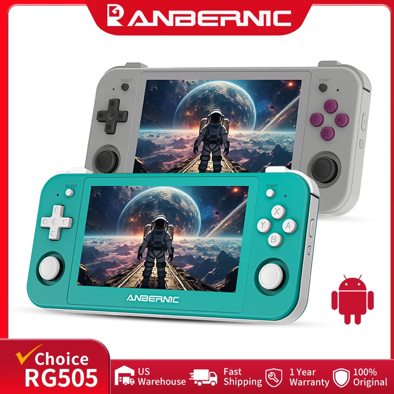 ANBERNIC RG505 Handheld Game Console 4.95" OLED Screen Android 12 Unisoc T618 128GB 3172 Games Support WIFI Bluetooth OTA Update