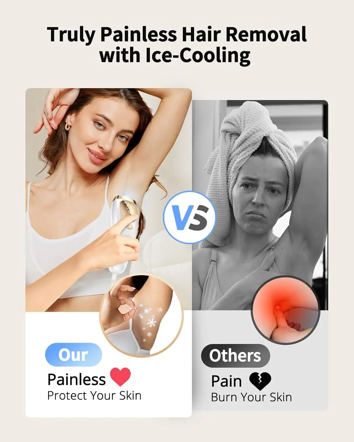 Laser Hair Removal with Ice Cooling Care Function for Women Men Permanent,Unlimited Flashes Painless Epilator IPL Hair Remover