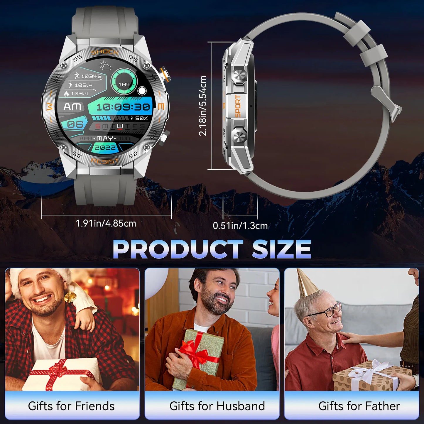 LaNikar New Military Smart Watch for Men1.46"Fitness Tactical Smartwatch with Multiple Sports Modes Heart RateSpO2 Sleep Tracker