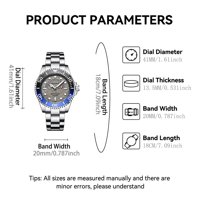 GD Men Mechanical Watch 20Bar Sapphire Crystal Dive Wristwatch Clock Seagull ST17 Automatic Watch for Men reloj hombre