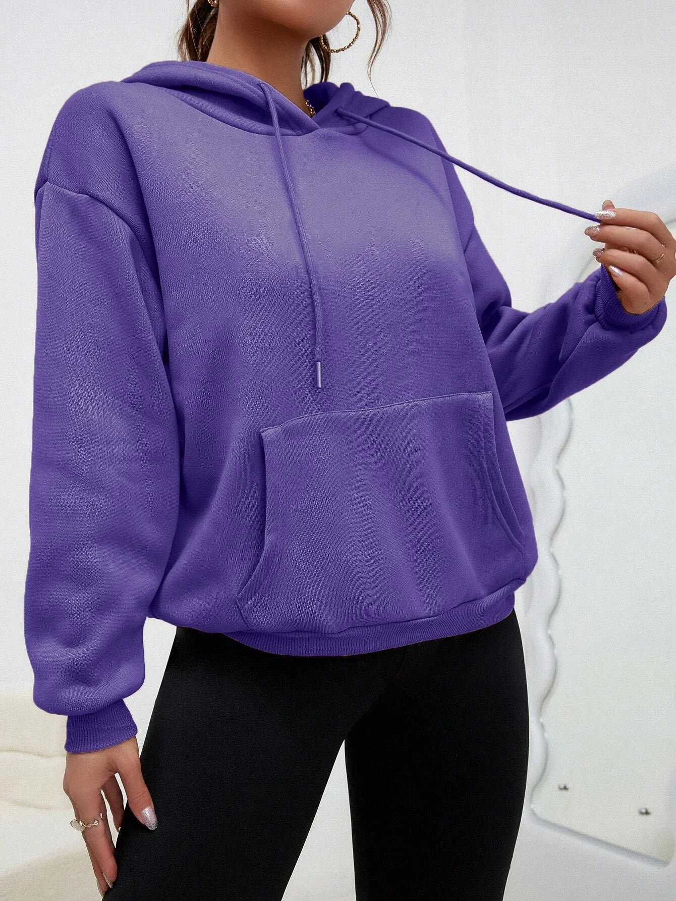 Solid Color Casual Hoodie For Female Pocket Creative Hoody All-Match Street Clothes Womens Fleece Unisex Pullovers