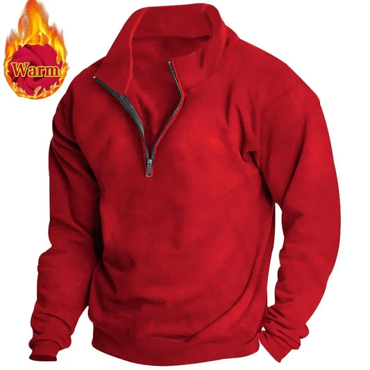 Men's Fleece Warm Sweatshirt Stand-Up Collar Half Zipper Long Sleeve Autumn Winter European Trend Top for Men