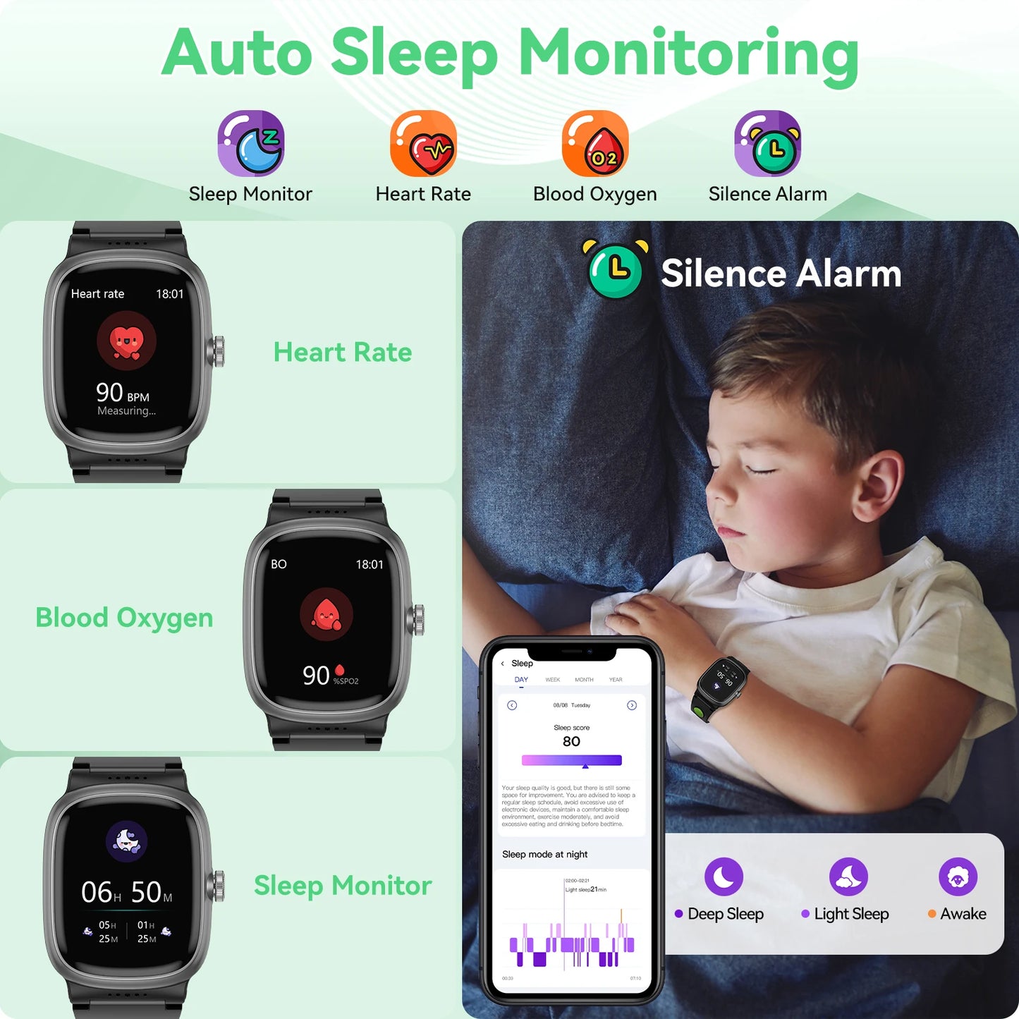 Smart Watch for Kids with Heart Rate Sleep Monitor, Games/Alarm/IP68 Waterproof Smart Watch for Boys Girls, Step Calorie Pedomet