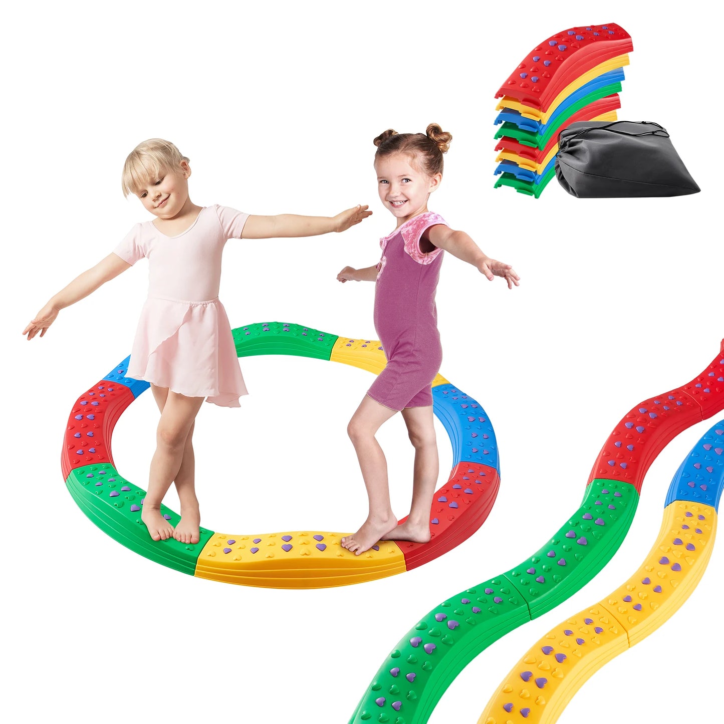 SucceBuy Kids Balance Beam Toddler Stepping Stones Boards Non-Slip Sensory Training Montessori Toys for 2-6 Children's Gift