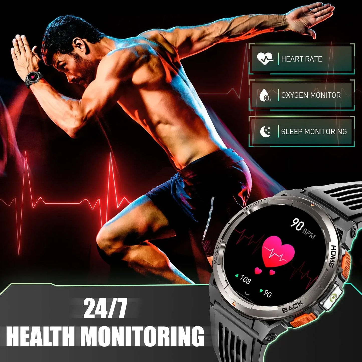LaNikar New Smart Watch KE5 3ATM Waterproof Original Design Sports Watch With Compass And Altitude Barometer LED Flashlight Call