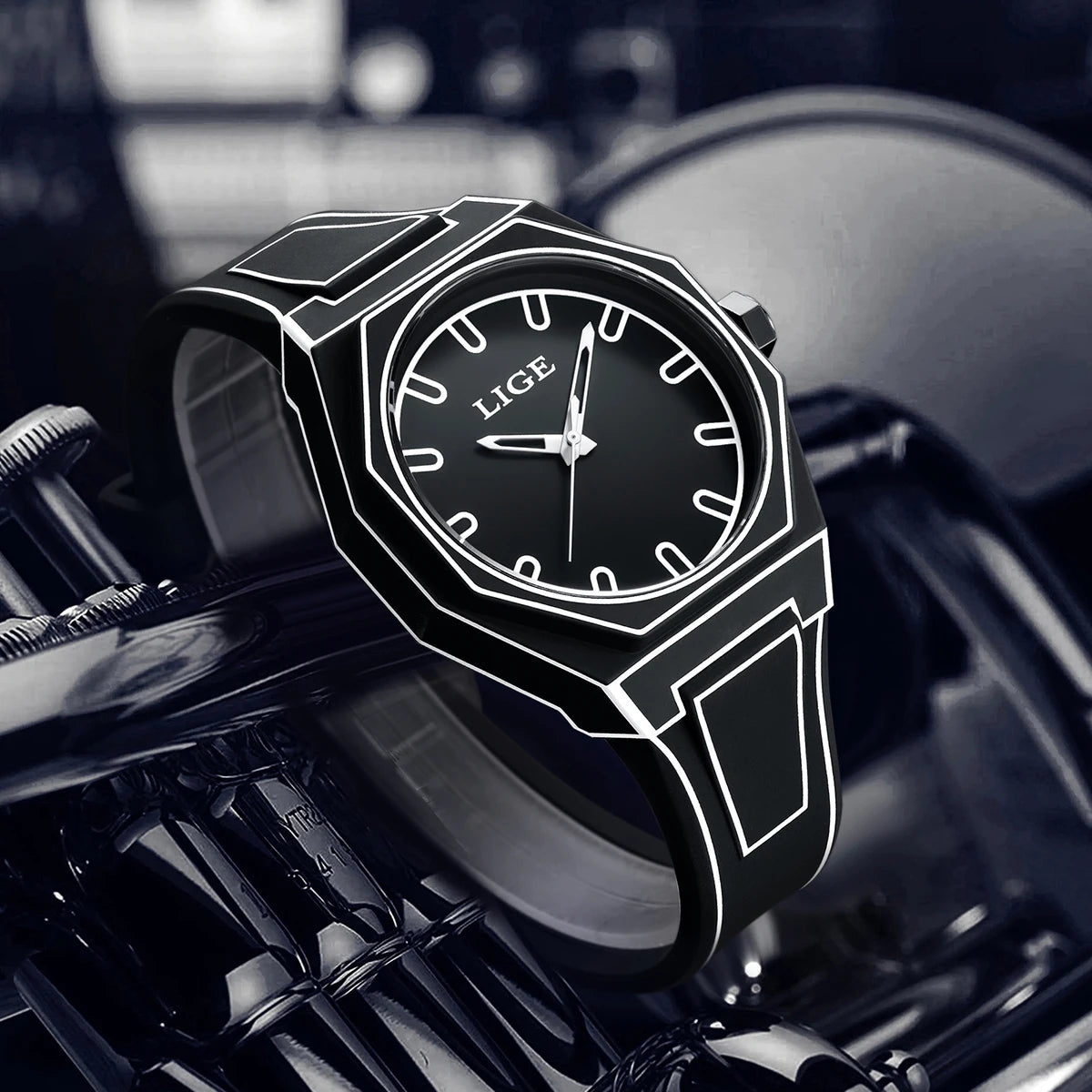 LIGE Sketching Design Man Watch Classic Simple Silicone Strap Leisure Men's Quartz Wristwatch Creative Minimalist Watch for Men