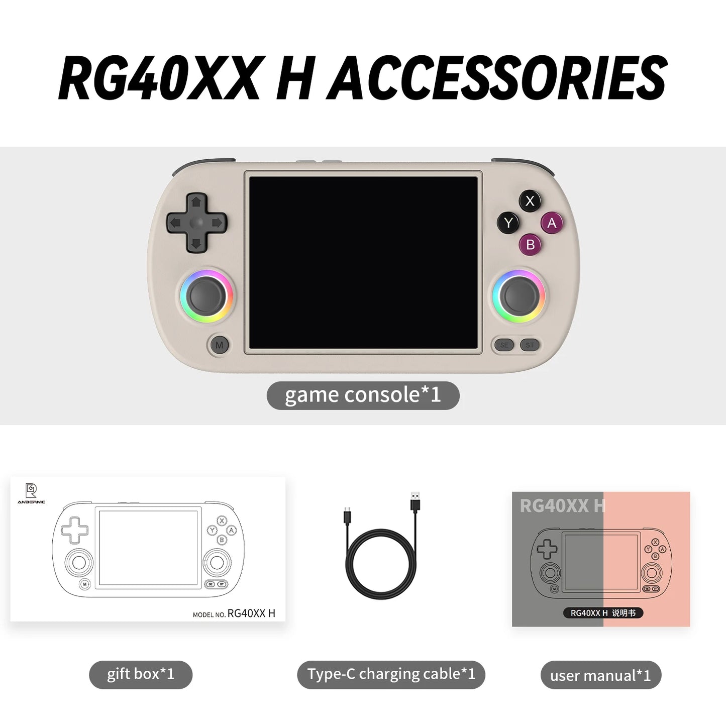 ANBERNIC RG40XX H Handheld Game Console 4'' Screen Linux System Joystick RGB Lighting Effect RG40XXH Video Player Trimui Console