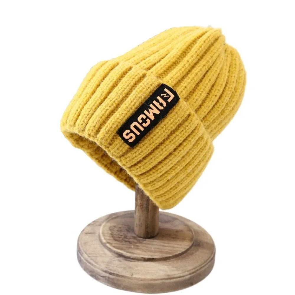 New Long Label Knit Beanie Solid Color Sun Protection Winter Hat Crochet Design Soft Warm Cap Winter Season
