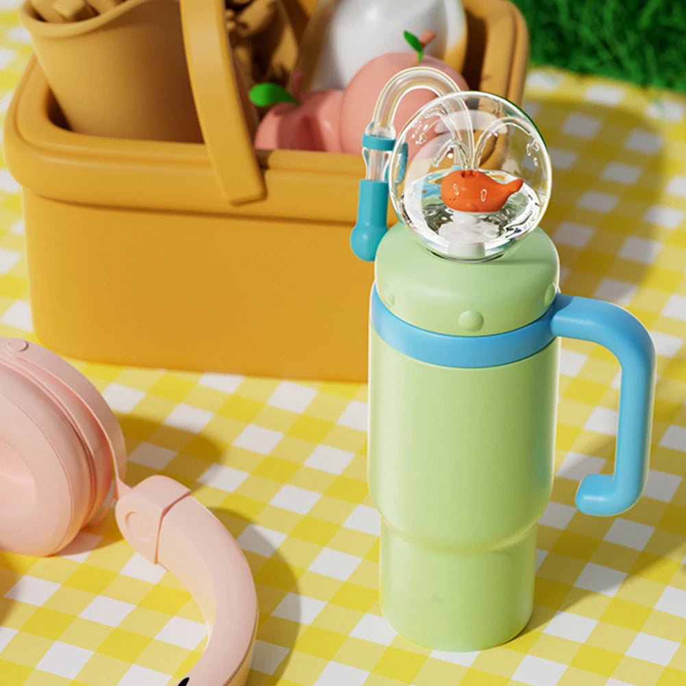 24oz Stainless Steel Whale Fountain Tumbler with Handle Whale Water Cups for Kids