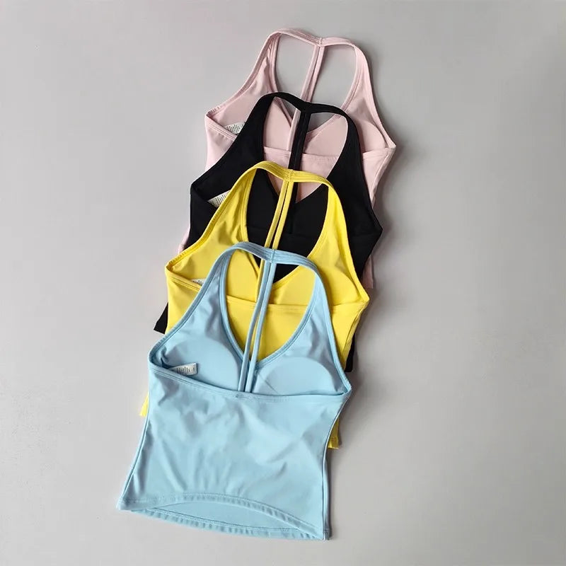 Women's Breathable Seamless Sports Bra Anti-Sweat Hanging Neck Push Up Bra Sport Vest Yoga Fitness Crop Top for Gym Workout Top