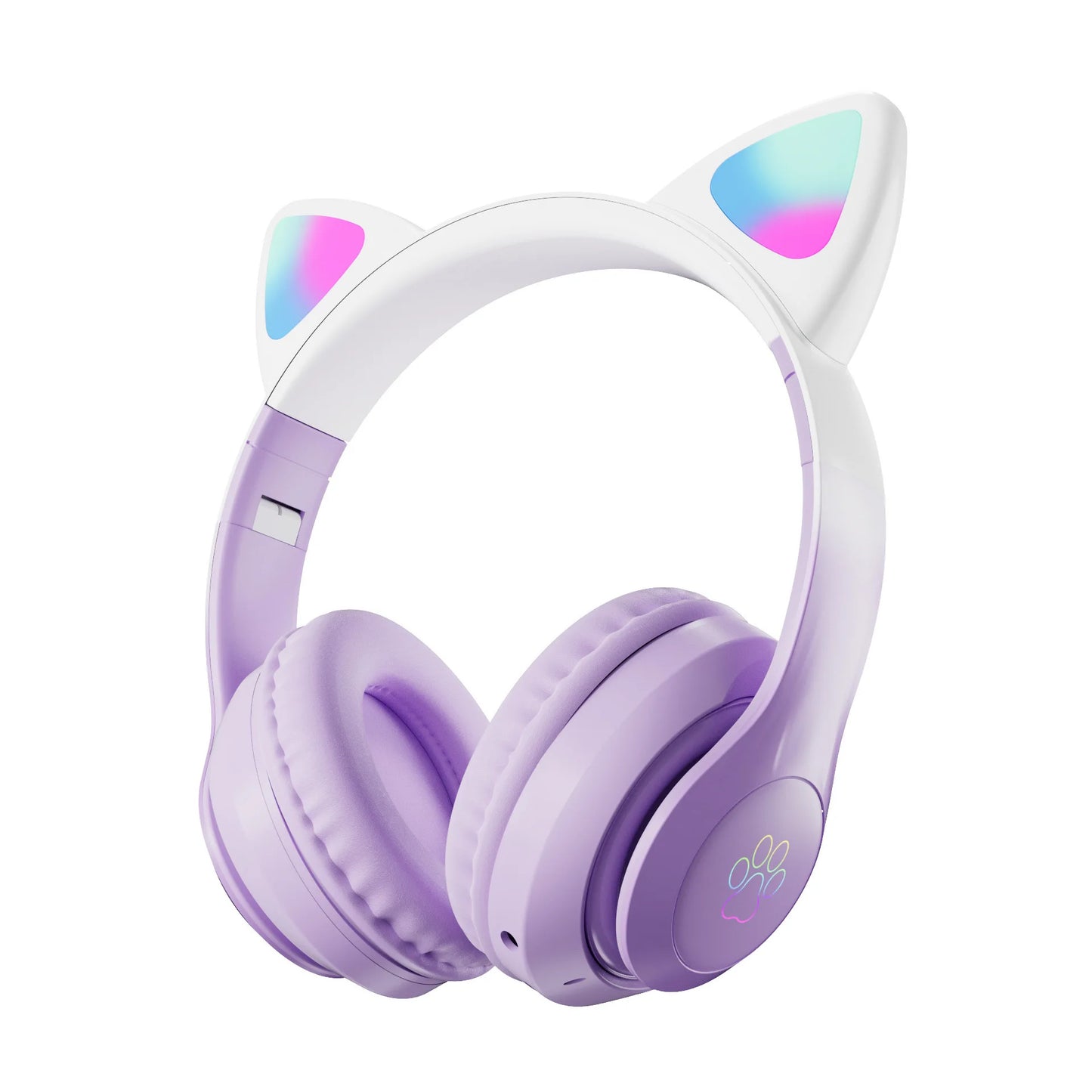 Wireless Headphones RGB Cute Cat Girls Kids Gift Headset with Microphone Stereo Music Gaming Earbud Control Lights Earphone