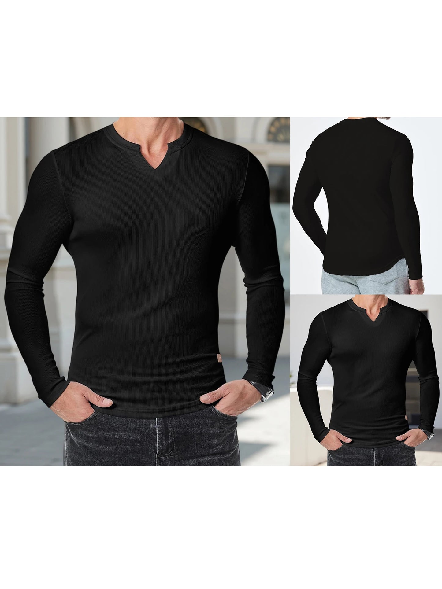 Men s Casual  Fit Long Sleeve Solid Color Muscle Shirts Spring Fall Tops Fashionable Comfortable T-Shirts