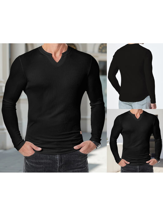 Men s Casual  Fit Long Sleeve Solid Color Muscle Shirts Spring Fall Tops Fashionable Comfortable T-Shirts
