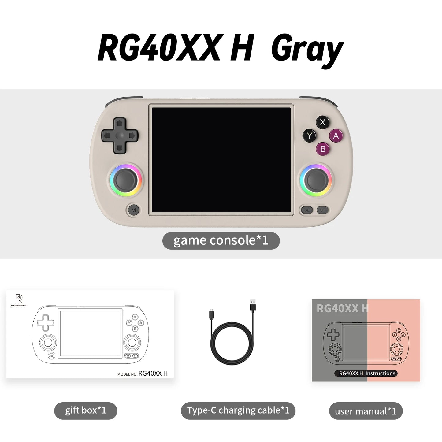 ANBERNIC RG40XX H Handheld Games Console 4.0" IPS Screen Linux 64-bit Multicolor LED Lights Retro Gaming Console Over 5000 Games