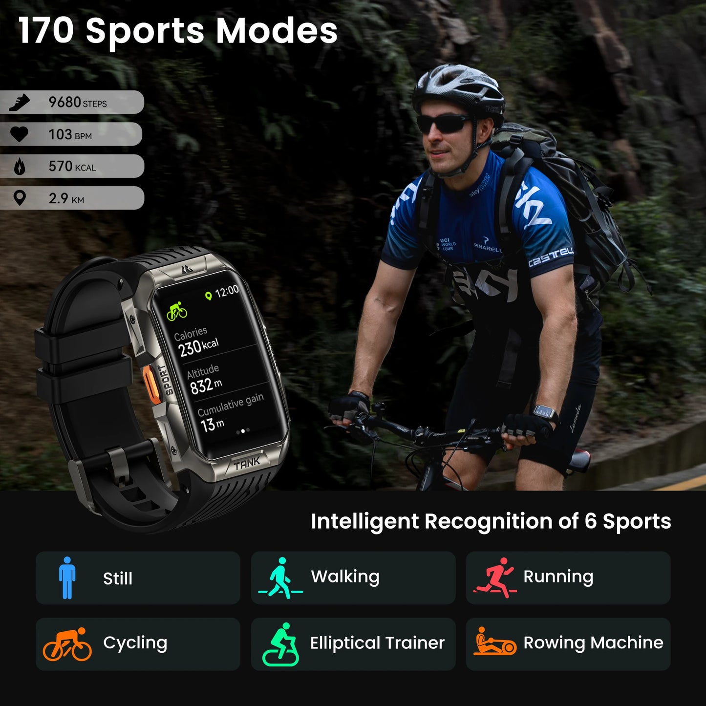 KOSPET TANK X2 Smart Watch For Men IP69K 5ATM Waterproof 3D Curved Screen 1.64'' AMOLED Bluetooth Call 170 Sport Mode Smartwatch