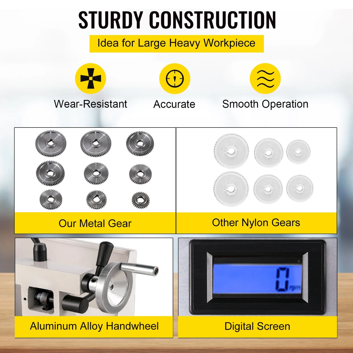 SucceBuy Mini Metal Lathe 8x14'' 2250PRM Variable Speed 600W Metal Working Lathe Milling Machine, Various Types of Metal Turning