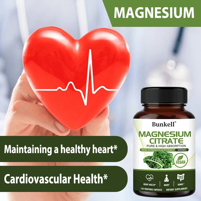 Magnesium Citrate Supplement - Supports Heart, Cardiovascular, Immune Health, Energy Metabolism, Gut Digestion