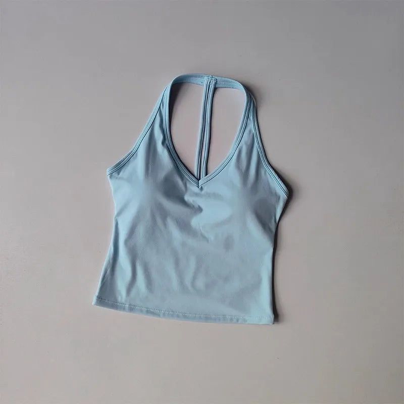 Women's Breathable Seamless Sports Bra Anti-Sweat Hanging Neck Push Up Bra Sport Vest Yoga Fitness Crop Top for Gym Workout Top