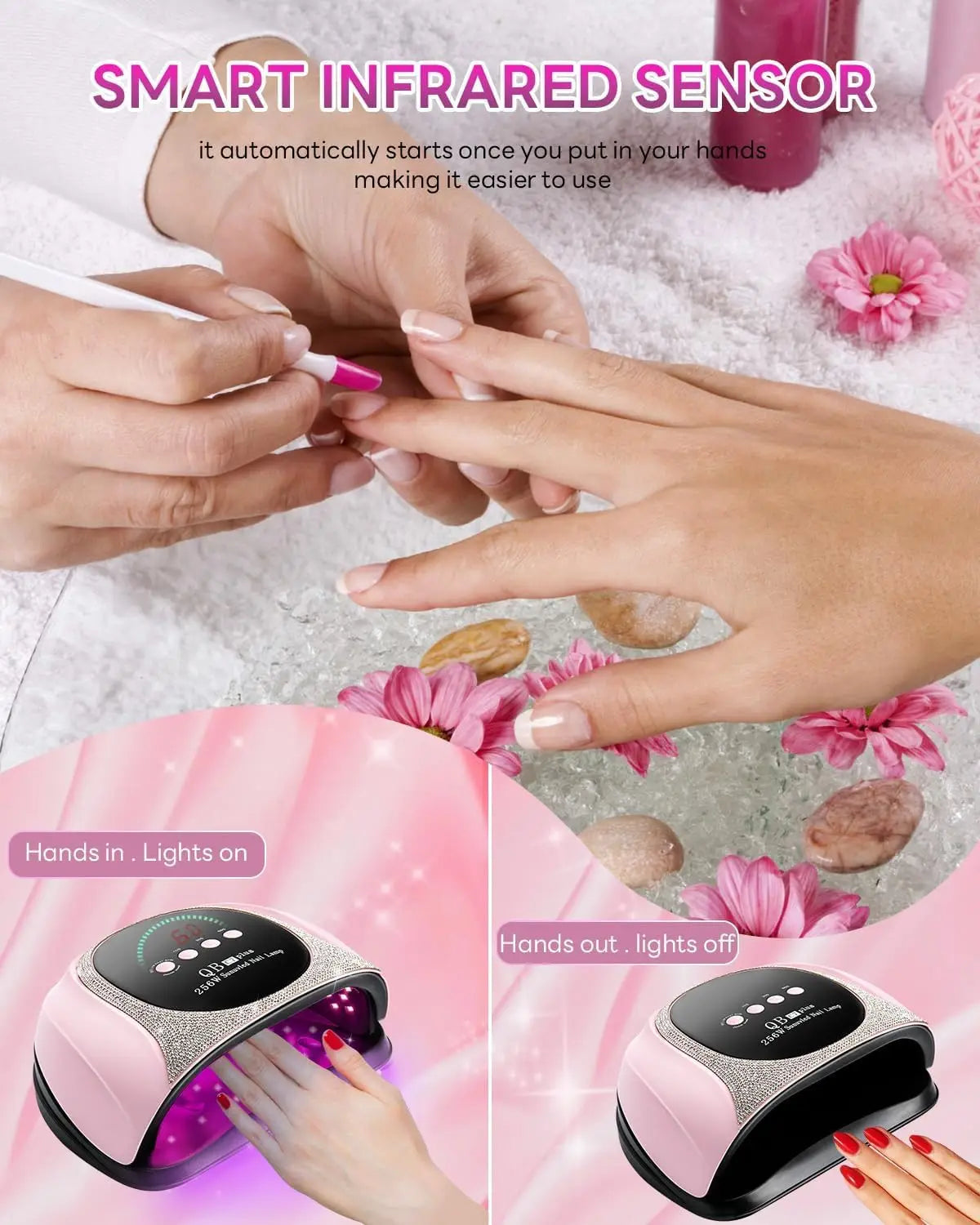 UV LED Nail Dryer 256W Quick Dry for Gel Nails, Portable Manicure Lamp with Auto Sensor & 4 Timers
