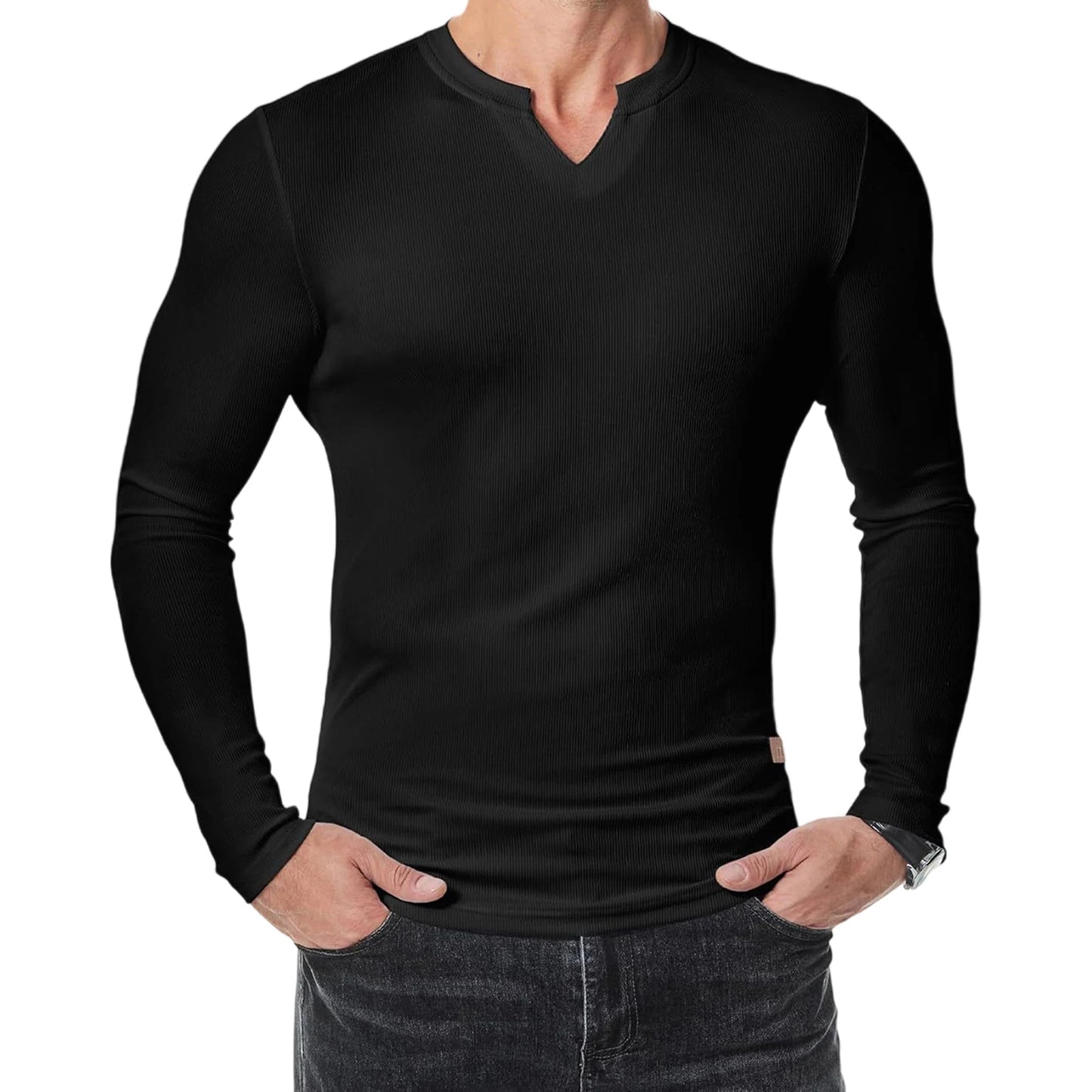 Men s Casual  Fit Long Sleeve Solid Color Muscle Shirts Spring Fall Tops Fashionable Comfortable T-Shirts