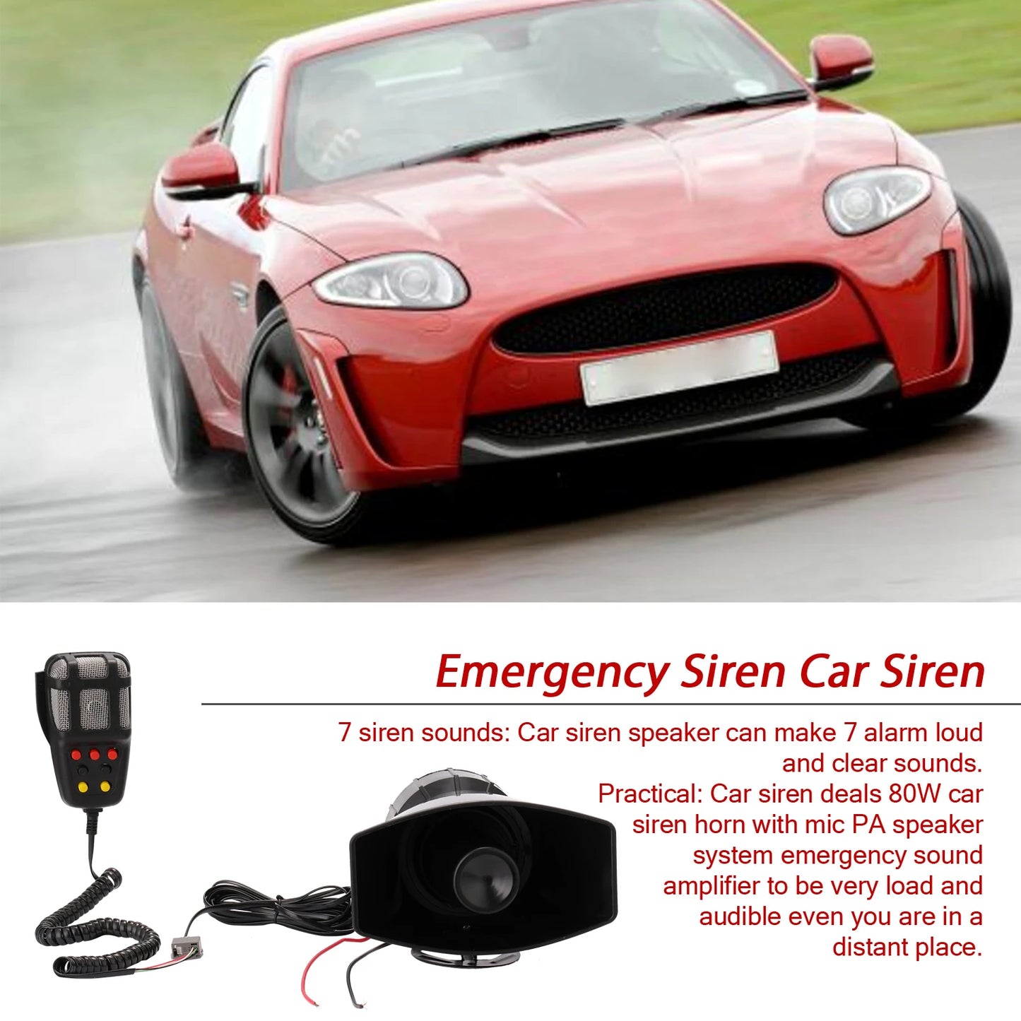 Car Emergency Siren Car Siren Horn Mic PA Speaker System Emergency Amplifier Hooter alarm horn speaker 12V 80W 200dB Supplies