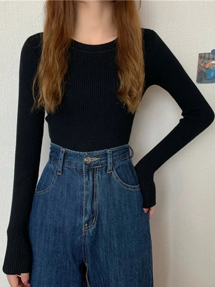 2025 New Women Sweater Long Sleeve Pullover Basic Top Fashion O-neck Elastic Female Winter Solid Knitted Jumper