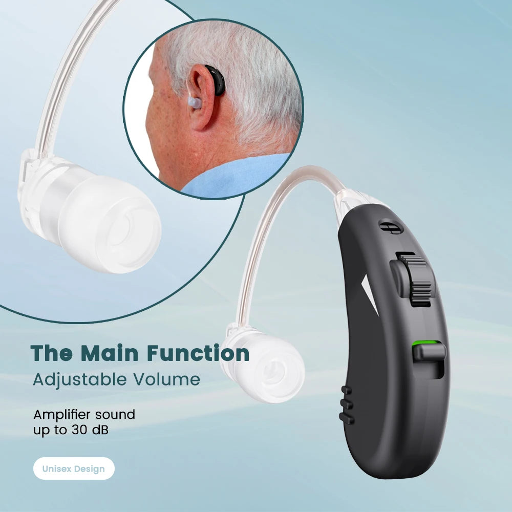 JINGHAO Rechargeable Hearing Aids Ear Aids Hearing Amplifier Behind The Ear Sound Enhance Device -Black