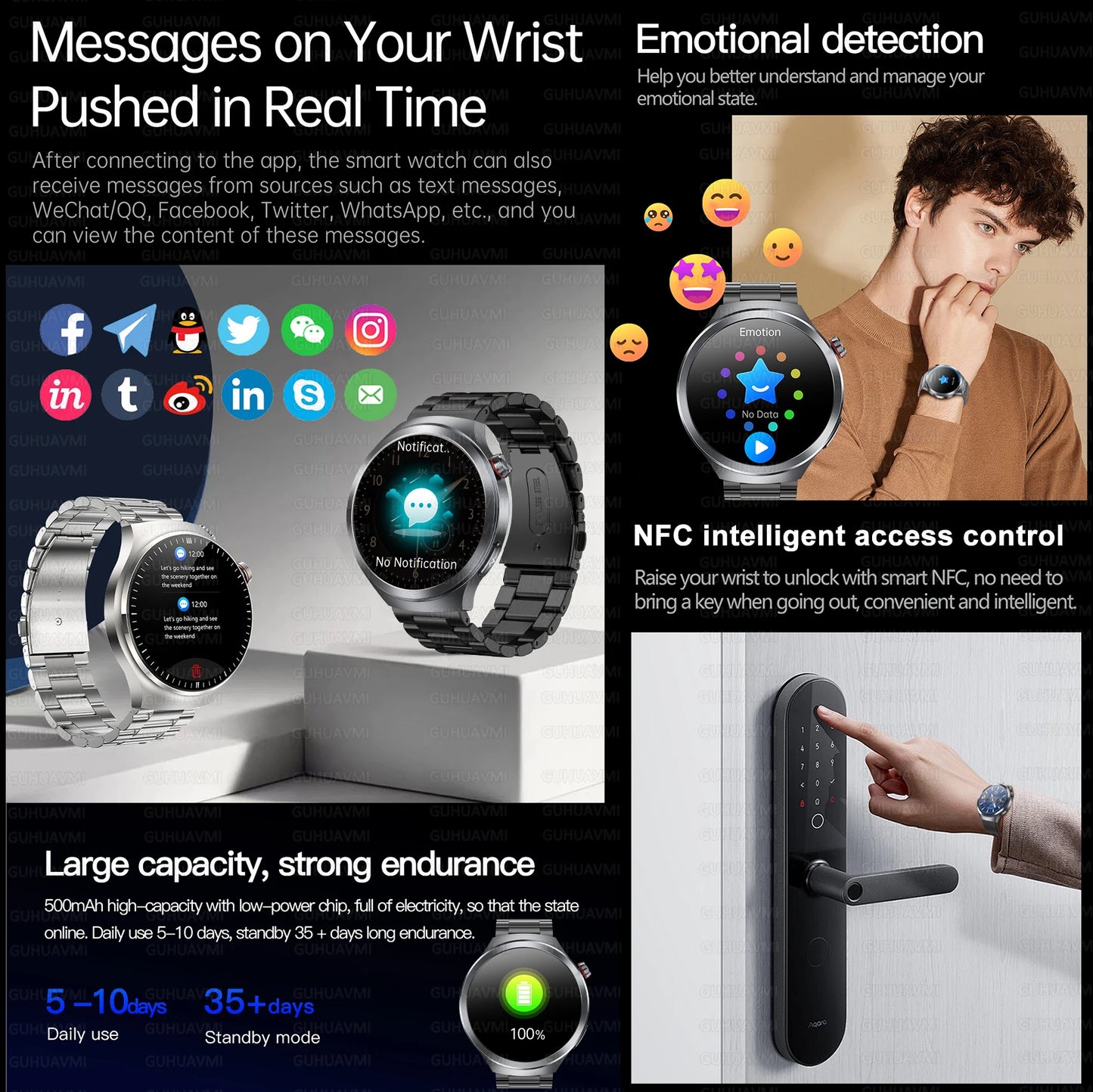 NEW Sapphire Glass AMOLED Blood Pressure Smart Watches ECG Blood Oxygen Blood Pressure Sport Health Track Clock Smart watche NFC