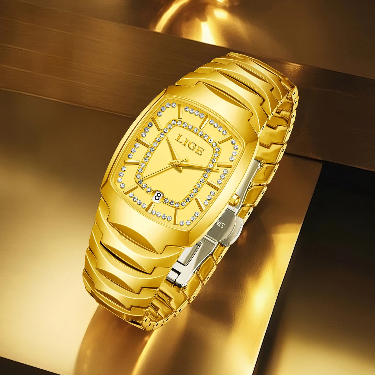 LIGE Golden Women Watches Creative Women Ceramic Bracelet Wrist Watches Ladies Square Waterproof Female Relogios Feminino