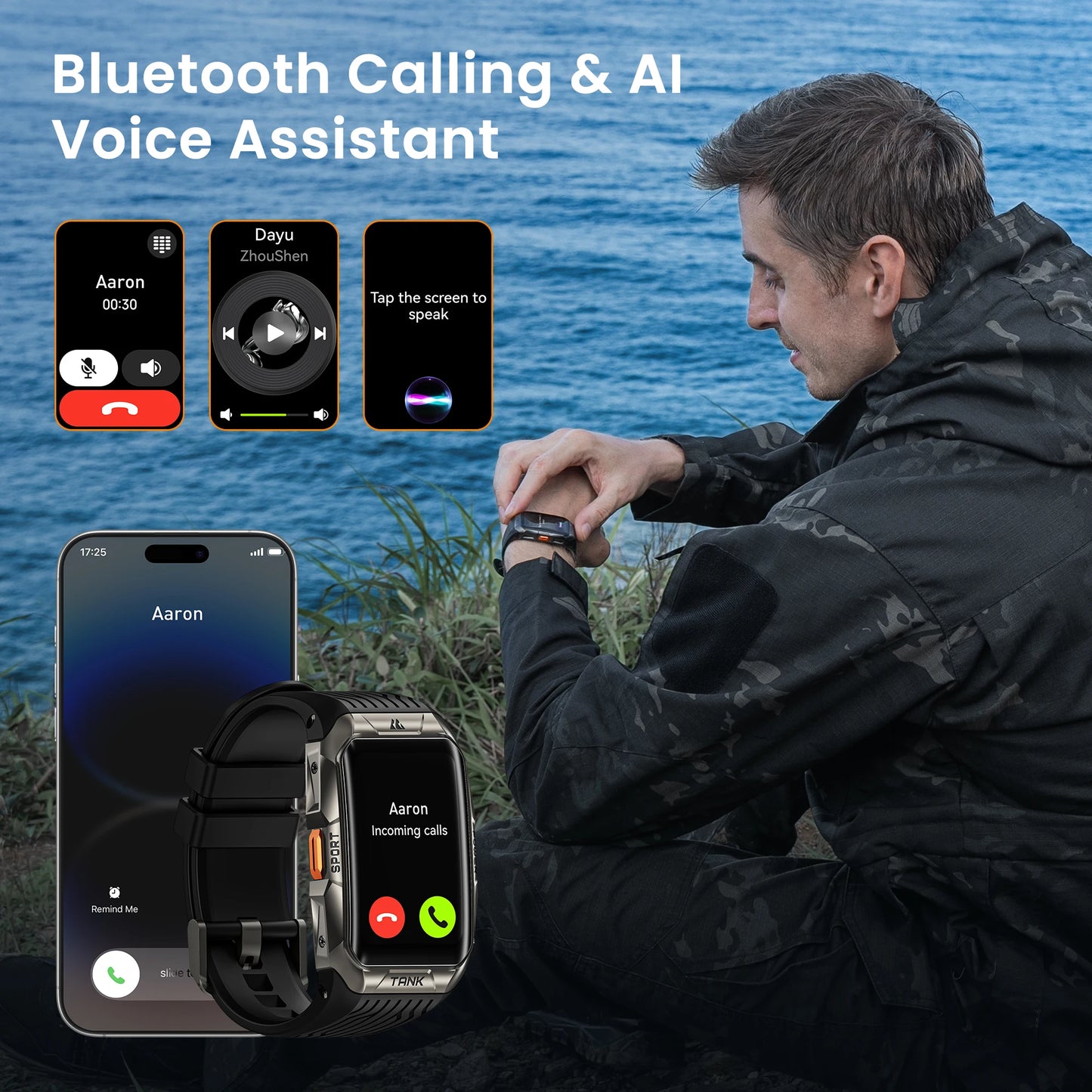 KOSPET TANK X2 Smart Watch For Men IP69K 5ATM Waterproof 3D Curved Screen 1.64'' AMOLED Bluetooth Call 170 Sport Mode Smartwatch