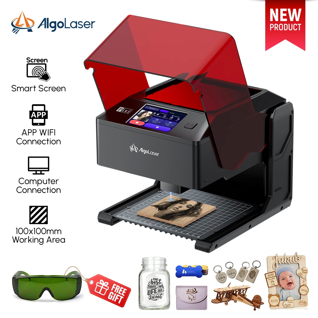 ALGO Pixi Beginner Business 5W/10W Laser Engraver Cutter for DIY Wood, Leather, Glass, Ceramic Offline Smart Screen Easy to Use