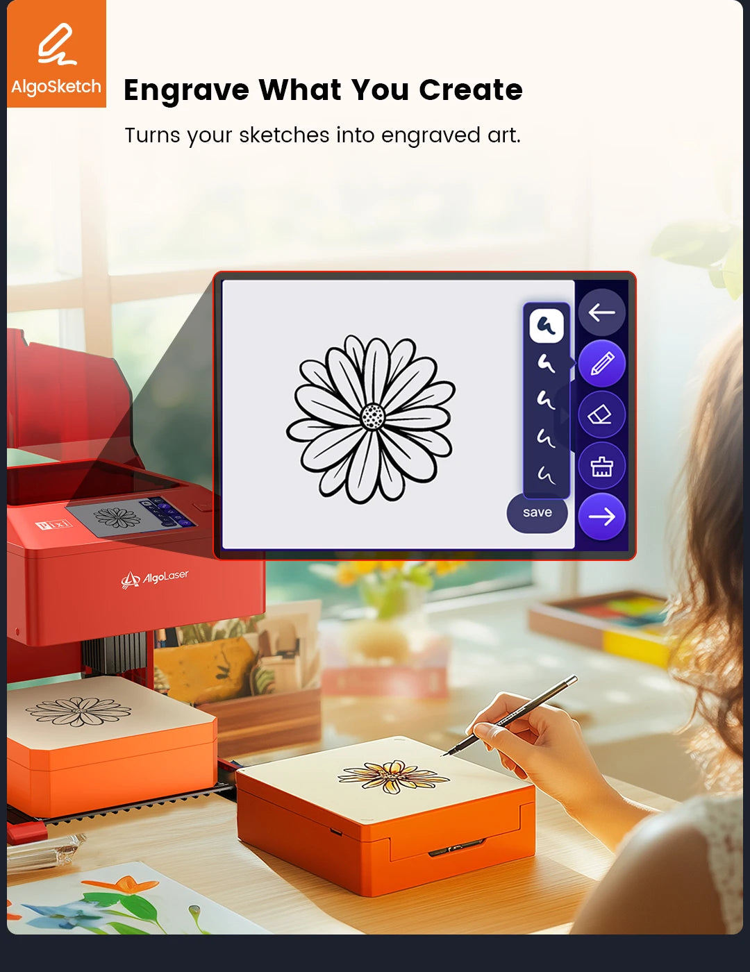 ALGO Pixi Beginner Business 5W/10W Laser Engraver Cutter for DIY Wood, Leather, Glass, Ceramic Offline Smart Screen Easy to Use