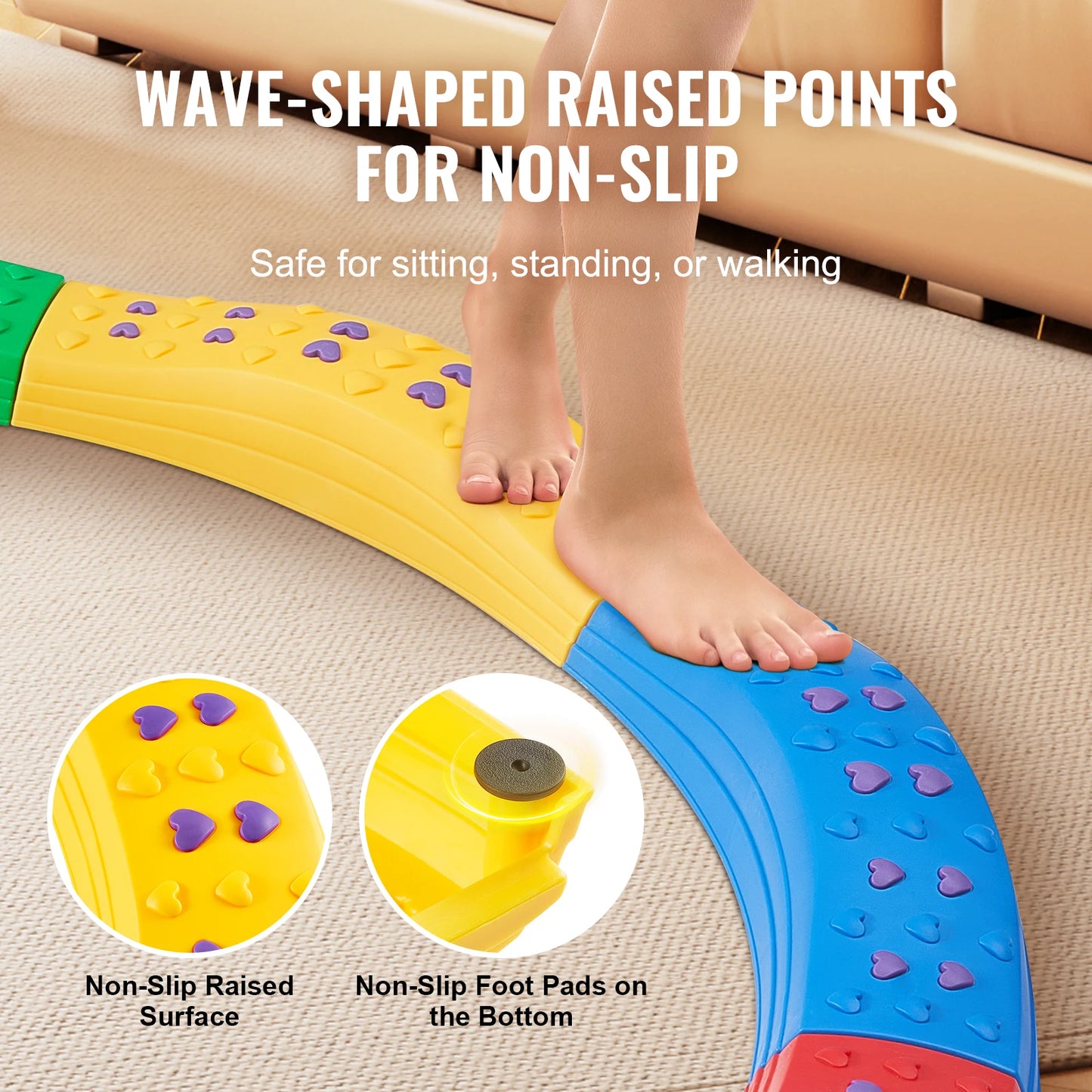 SucceBuy Kids Balance Beam Toddler Stepping Stones Boards Non-Slip Sensory Training Montessori Toys for 2-6 Children's Gift