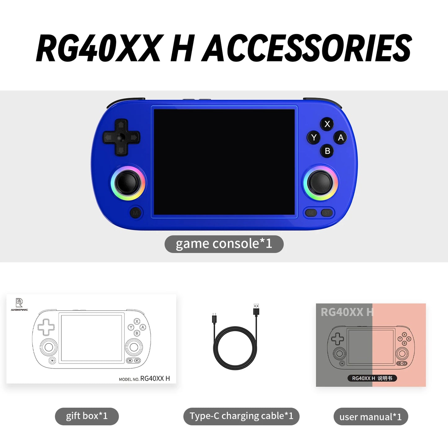 ANBERNIC RG40XX H Handheld Game Console 4'' Screen Linux System Joystick RGB Lighting Effect RG40XXH Video Player Trimui Console