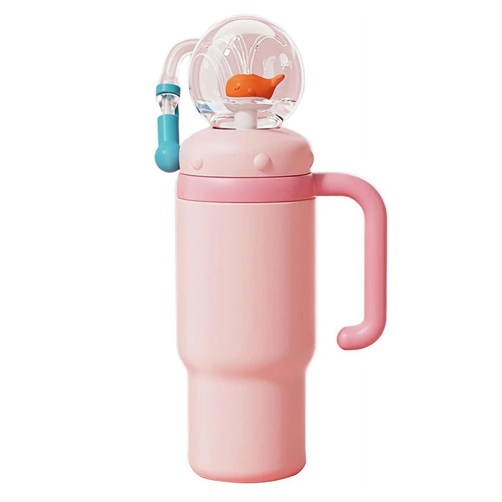 24oz Stainless Steel Whale Fountain Tumbler with Handle Whale Water Cups for Kids