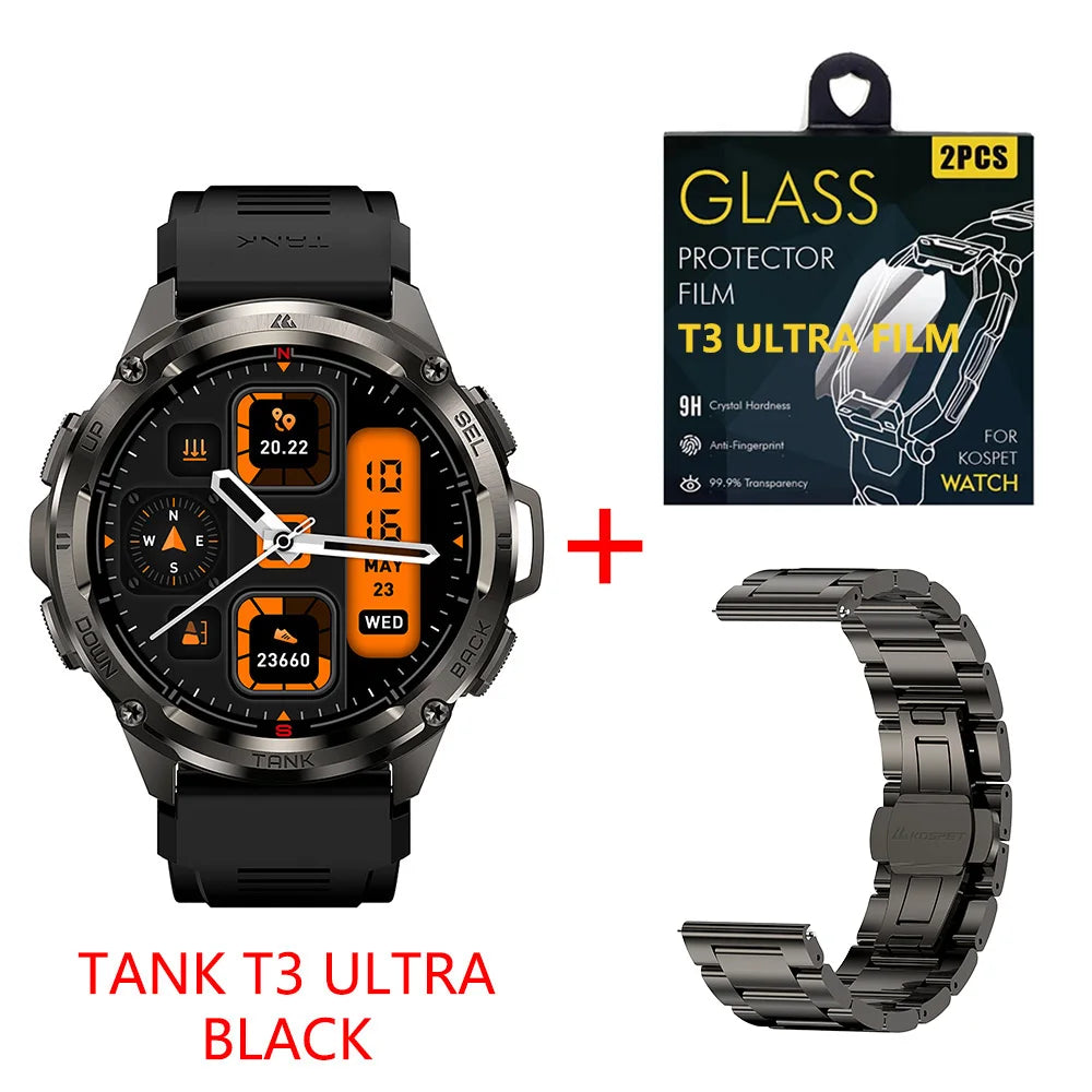 2024 NEW KOSPET TANK T3 Ultra GPS Smart Watches For Men Smartwatch Women Waterproof Electronic Fitness Digital Bluetooth Watches