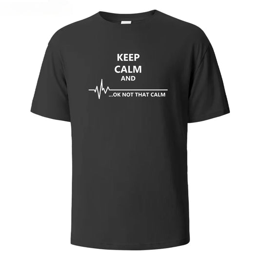 Summer Keep Cale Print Fashion Trend Street Pure Cotton T-shirt Men's Casual Short Sleeved Round Neck T-shirt Casual Sports