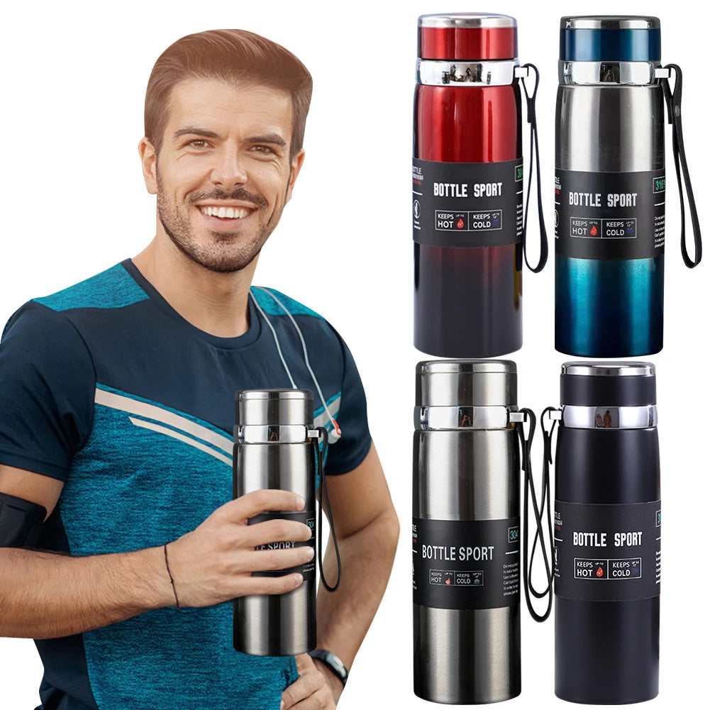1000ml Insulated Thermal Water Bottle with Handle Double Wall Vacuum Flask for Hot and Cold Drinks Outdoor Sports