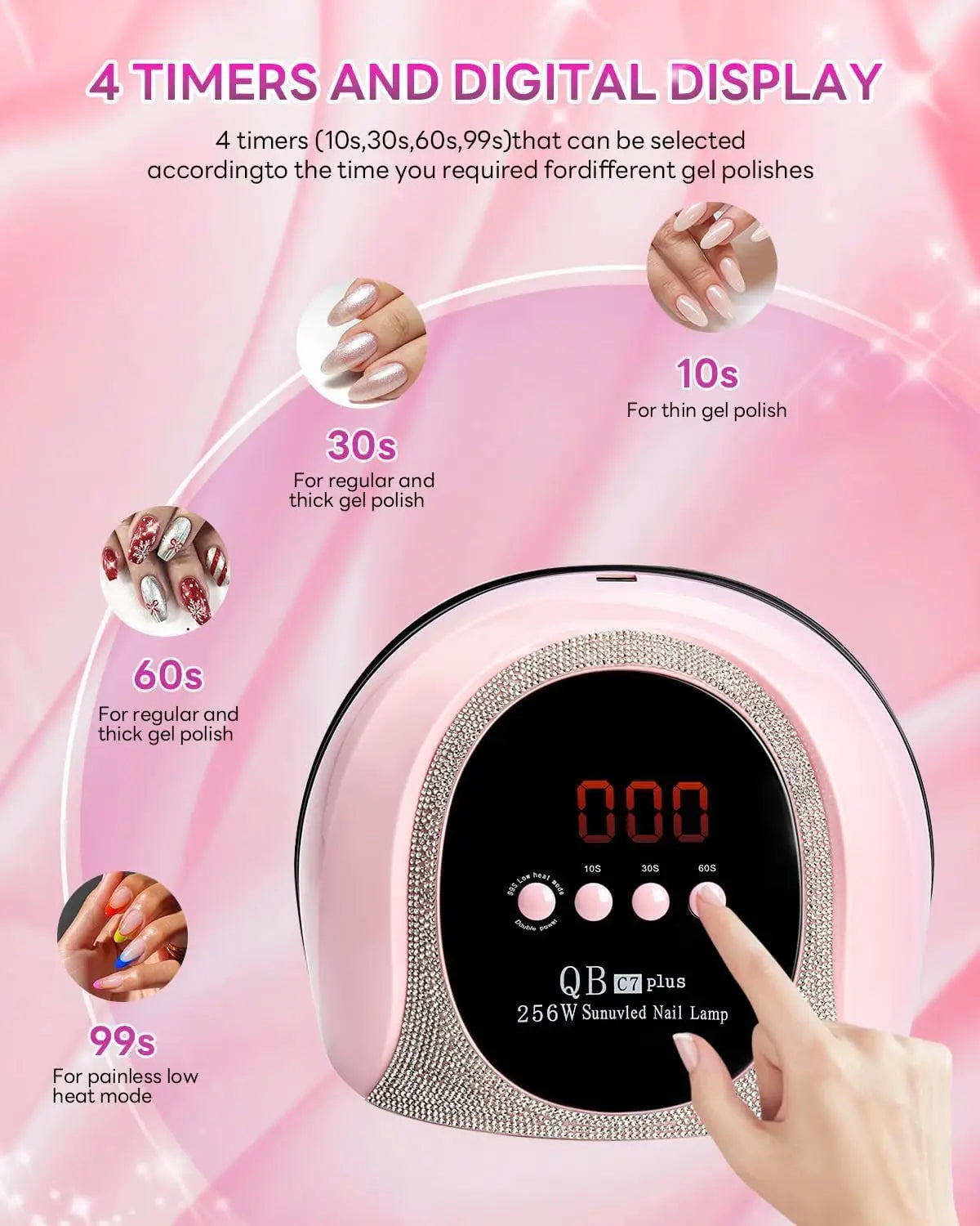 UV LED Nail Dryer 256W Quick Dry for Gel Nails, Portable Manicure Lamp with Auto Sensor & 4 Timers