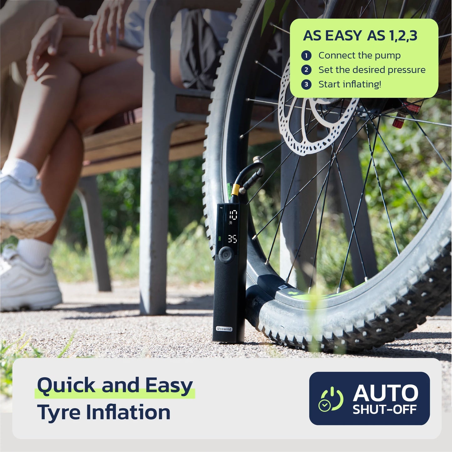 Woowind BP188 Bike Pump The Pro Electric Bicycle Pump Tire Inflator Portable Air Compressor - 120 PSI