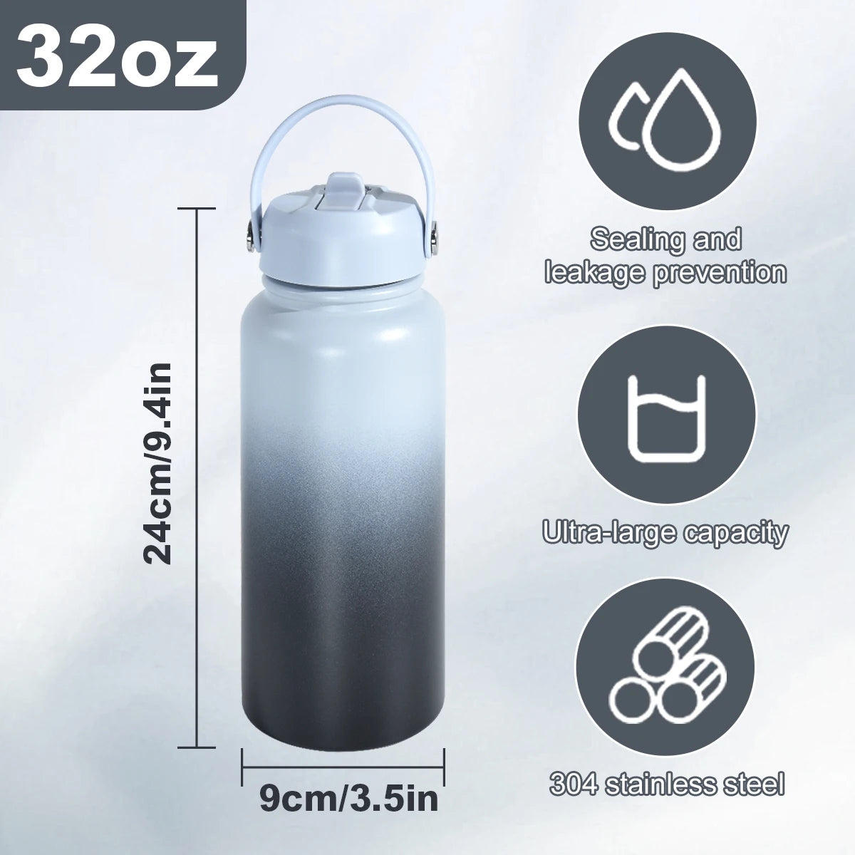 12pcs Double Wall Insulated Stainless Steel 32oz Sport Water Flask Bottle Double Drinking Lid