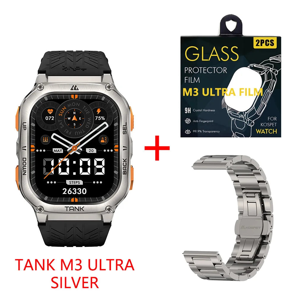 KOSPET TANK M3 Ultra GPS Smart Watch For Mentainless Steel Smartwatch 5ATM IP69K Waterproof Bluetooth Call Health Monitor