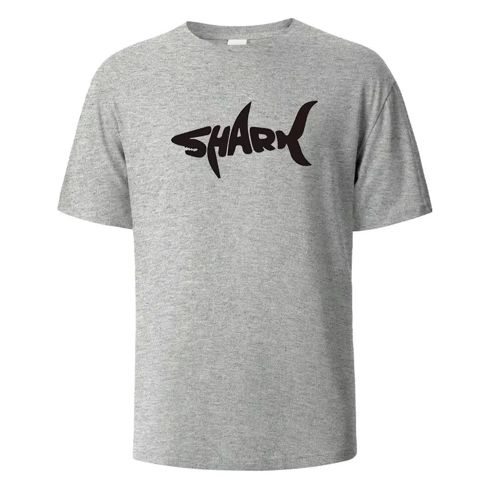 Letter Shark Print T Cotton Summer Men's and Women's Plus Size Casual Tops Streetwear Y2K Fashion Trend