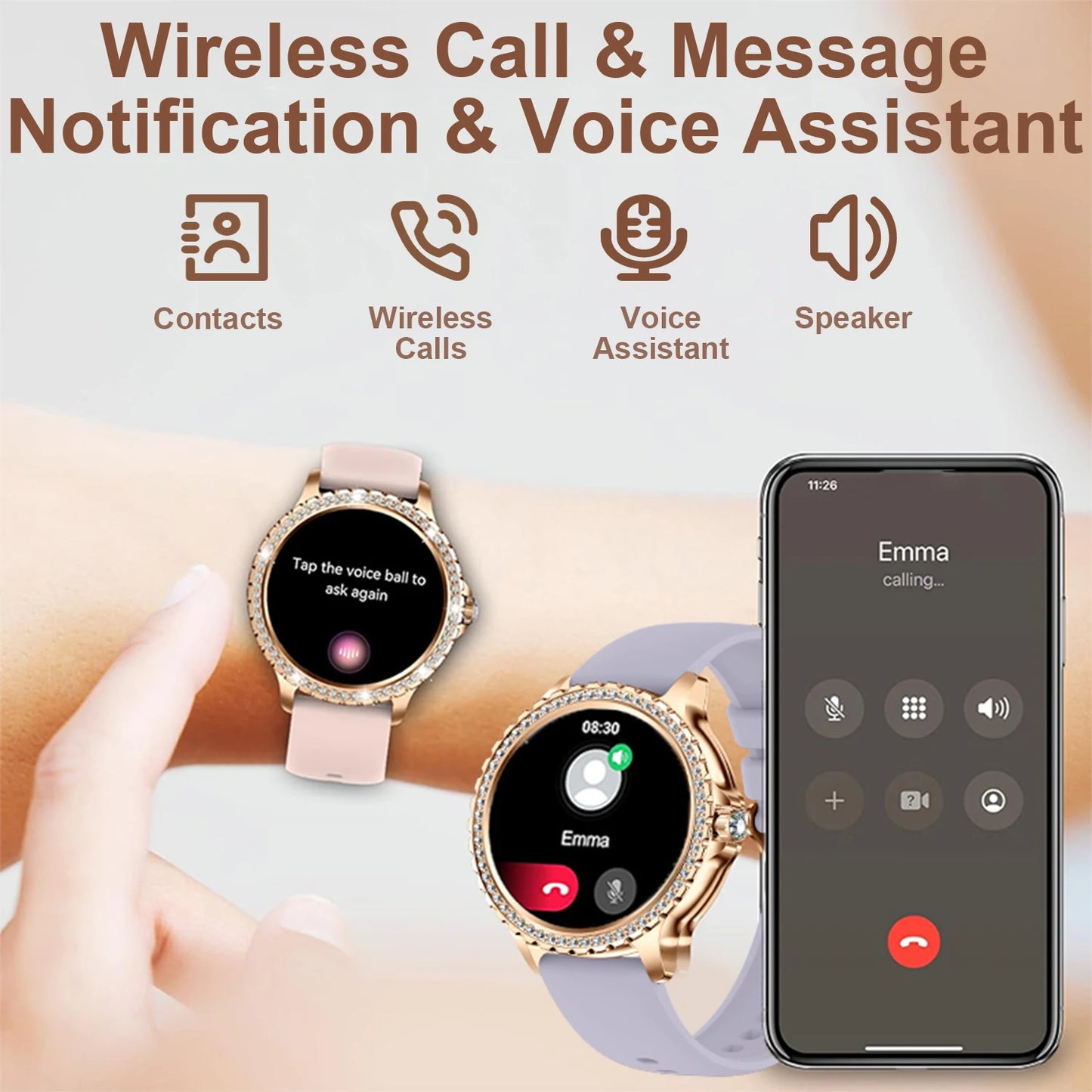 Smart Watch For women - 1.32" Touchscreen Fitness Tracker with Wireless Calls, Music Time Display, Step Counting