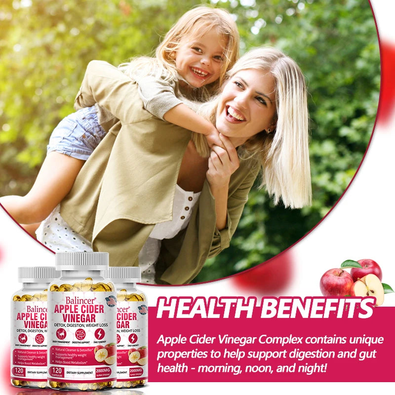 Balincer Apple Cider Vinegar Capsules for Healthy Fat Burning, Digestion, Detoxification and Immunity Boosting